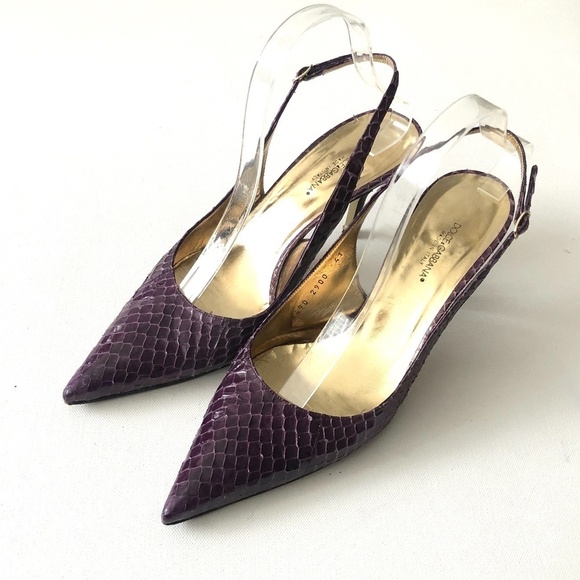 Dolce & Gabbana Purple Snake Slingback Heels 11